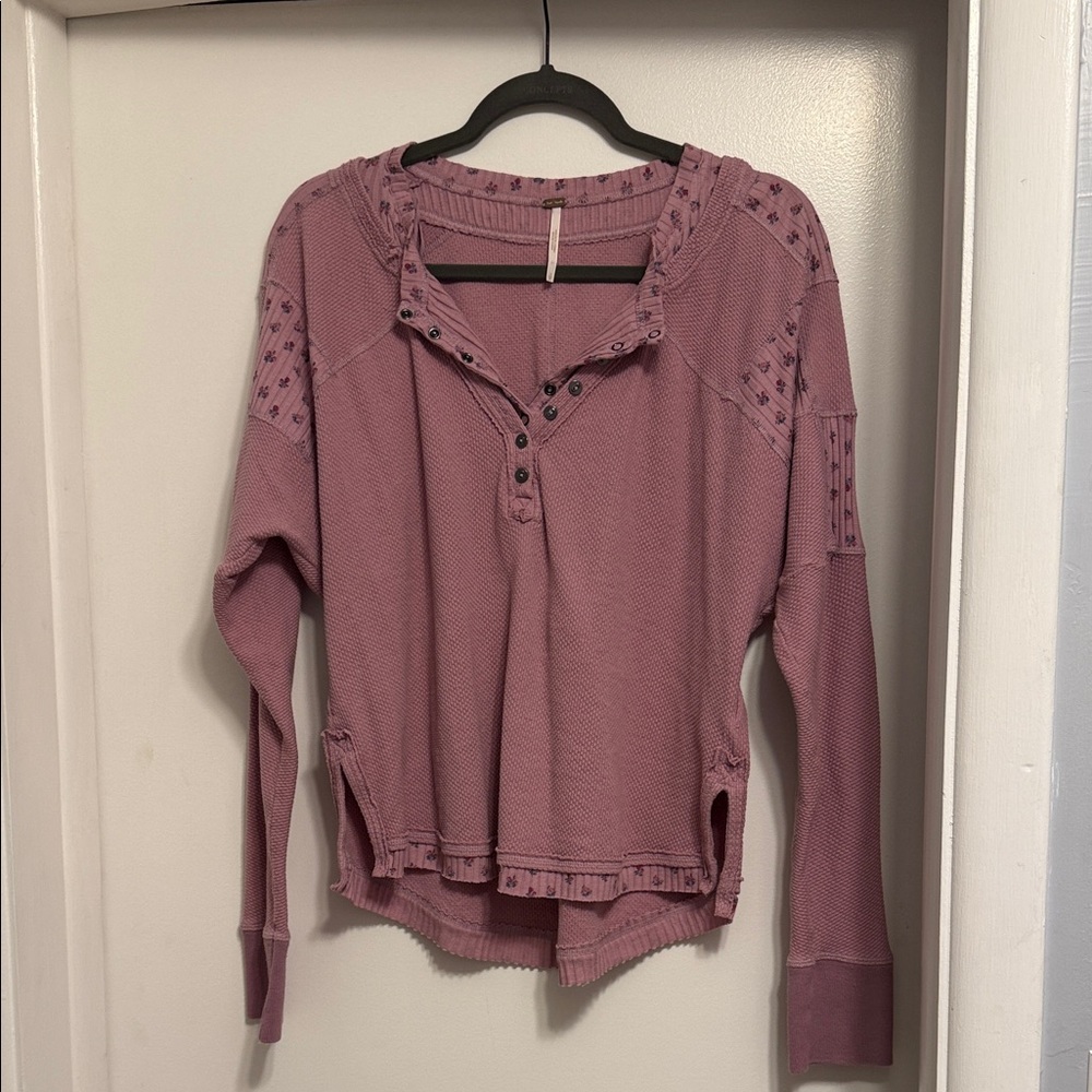 Free People Dusty Pink Button-Up Sweatshirt